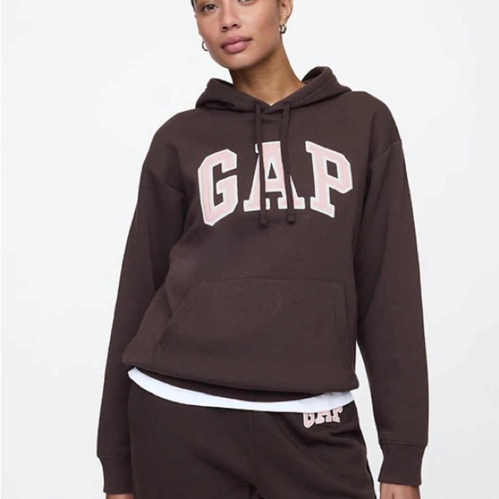 GAP Dark Brown Pullover Hoodie with Cream Logo - Picture 3 of 11